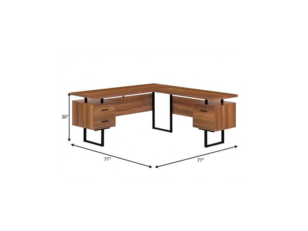 71" Brown and Black L Shape Computer Desk With Three Drawers HomeRoots