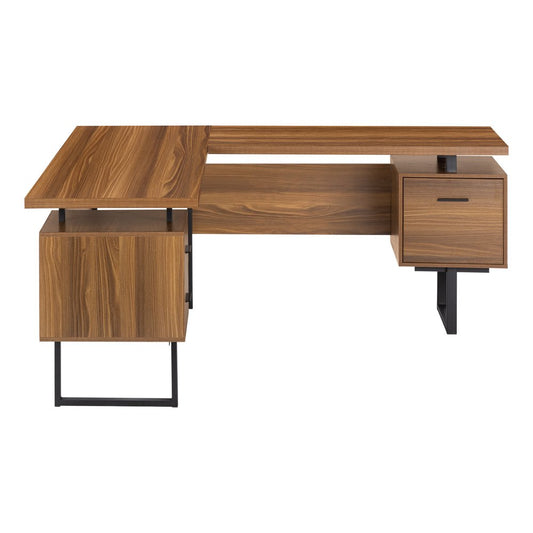 71" Brown and Black L Shape Computer Desk With Three Drawers HomeRoots