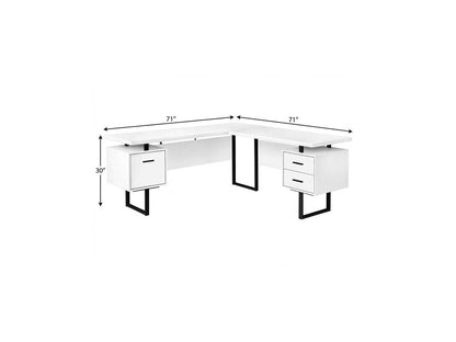 71" White and Black L Shape Computer Desk With Three Drawers HomeRoots