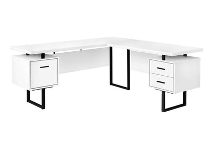 71" White and Black L Shape Computer Desk With Three Drawers HomeRoots