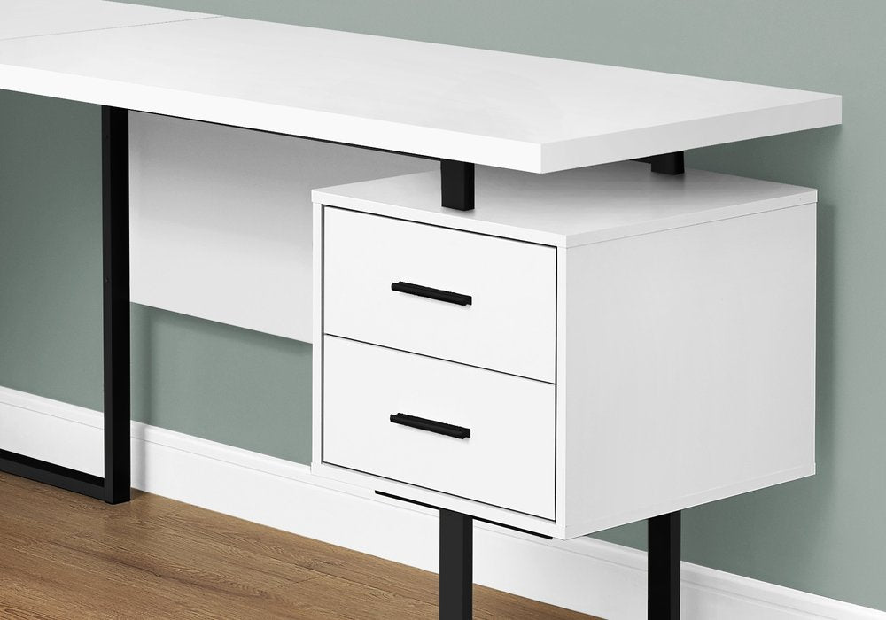 71" White and Black L Shape Computer Desk With Three Drawers HomeRoots