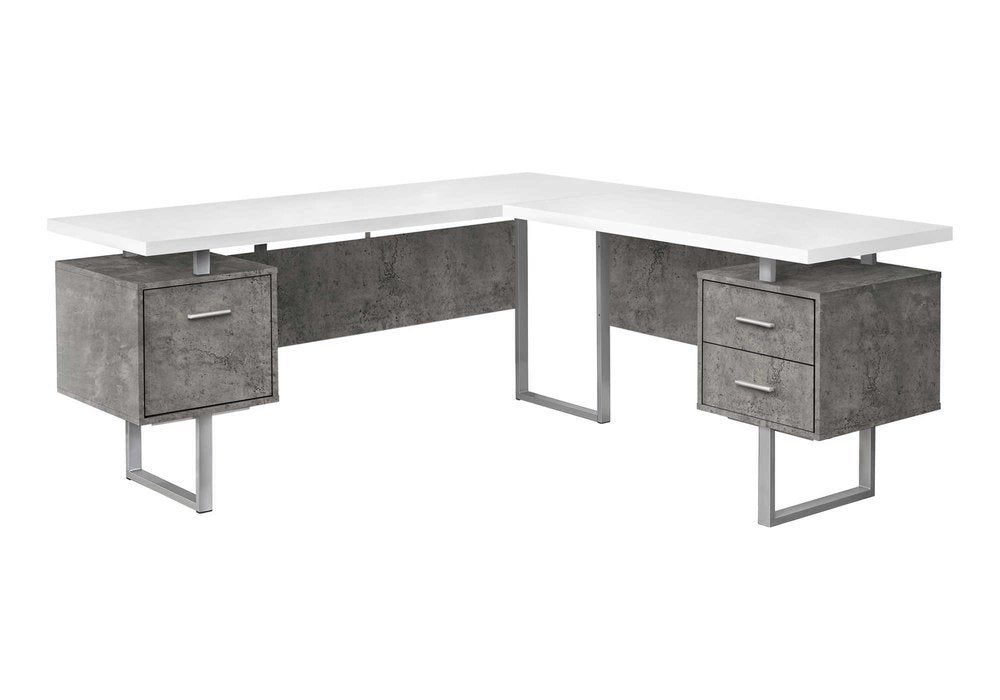 71" White and Gray L Shape Computer Desk With Three Drawers HomeRoots