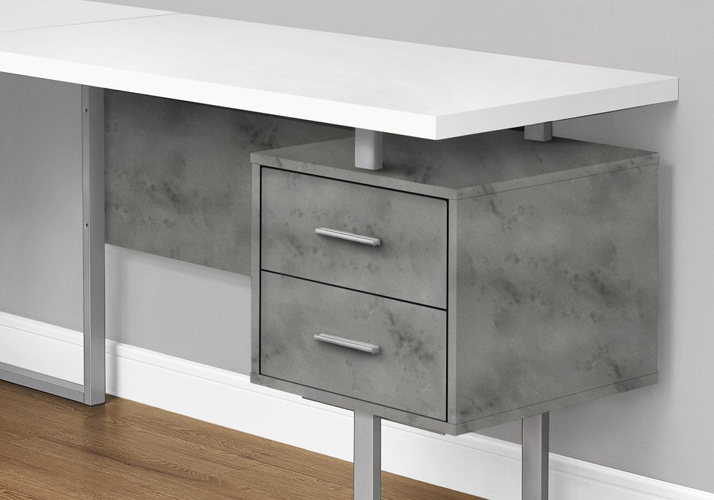 71" White and Gray L Shape Computer Desk With Three Drawers HomeRoots