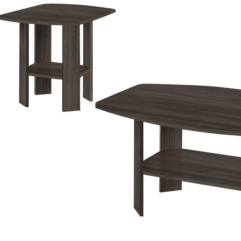 Set of Three 36" Oak Coffee Table With Three Shelves HomeRoots