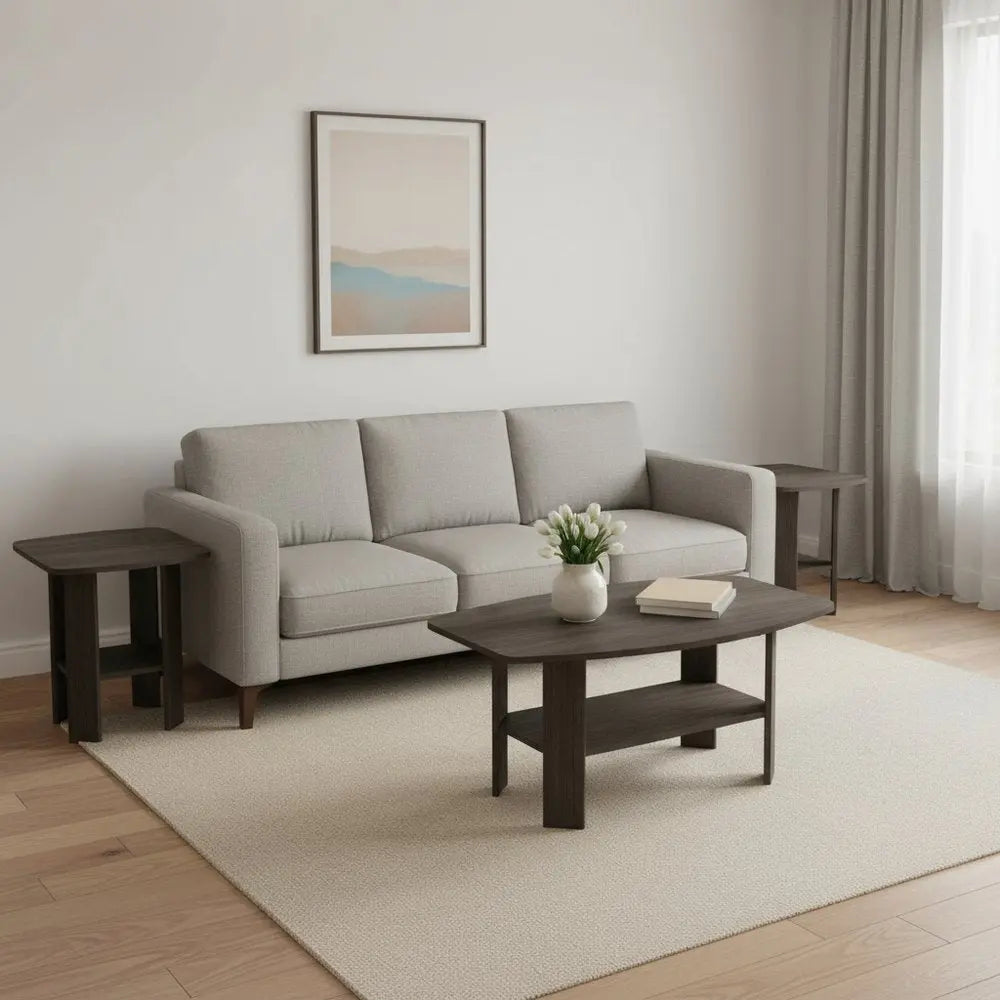 Set of Three 36" Oak Coffee Table With Three Shelves HomeRoots