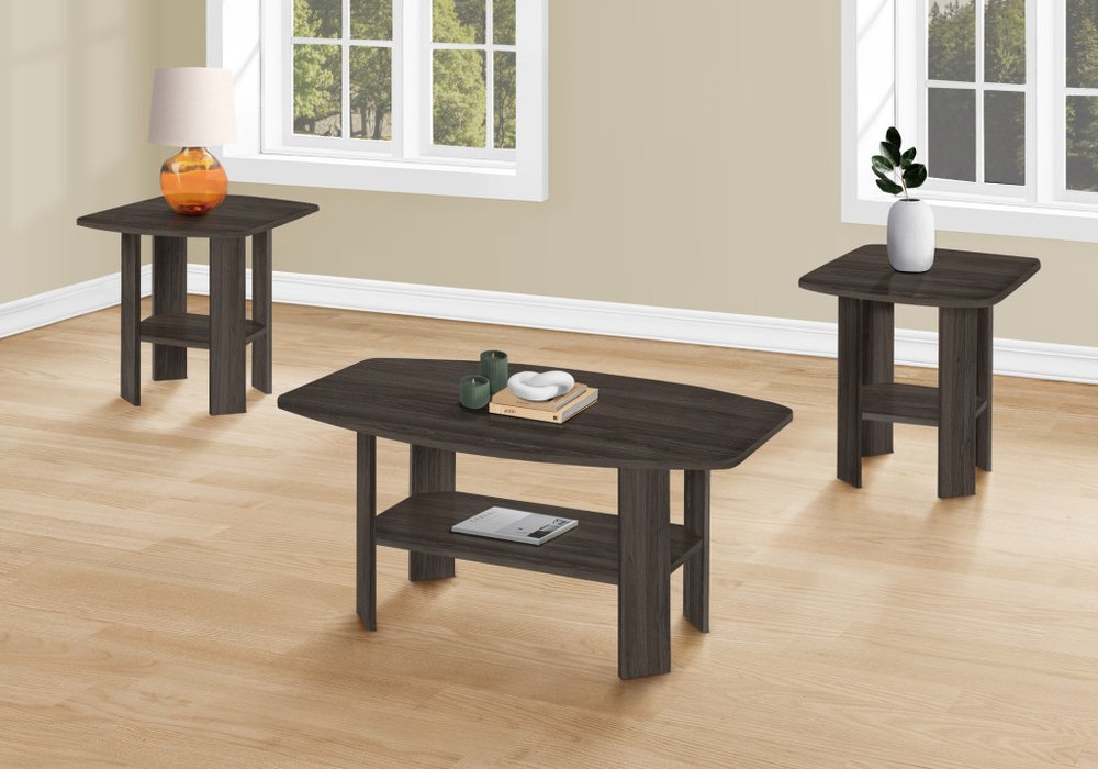 Set of Three 36" Oak Coffee Table With Three Shelves HomeRoots
