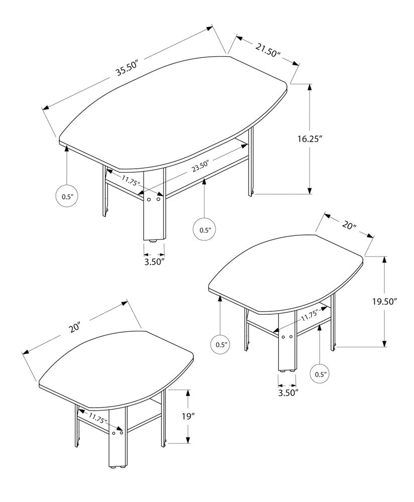 Set of Three 36" Oak Coffee Table With Three Shelves HomeRoots