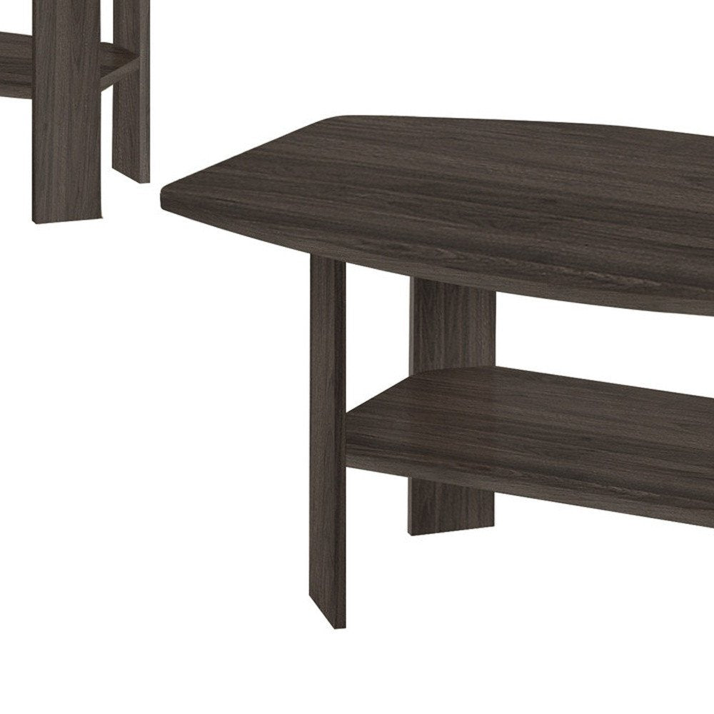 Set of Three 36" Oak Coffee Table With Three Shelves HomeRoots