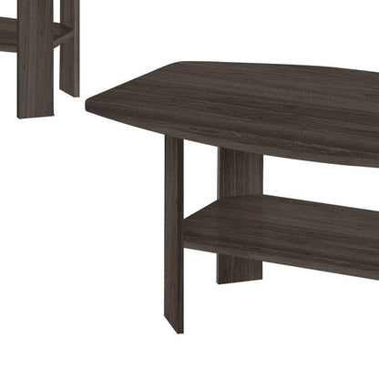 Set of Three 36" Oak Coffee Table With Three Shelves HomeRoots