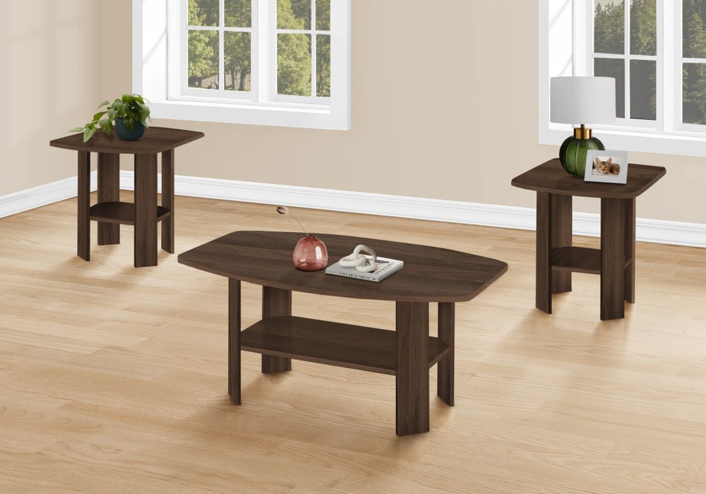Set of Three 36" Espresso Coffee Table With Three Shelves HomeRoots