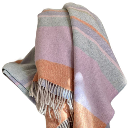 Blue and Pink Woven Wool Striped Throw Blanket