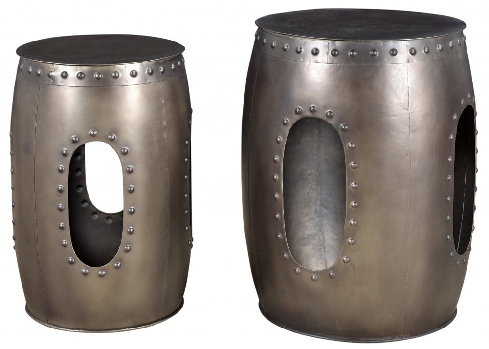 Set of Two Nickel Iron Round Drum End Tables HomeRoots