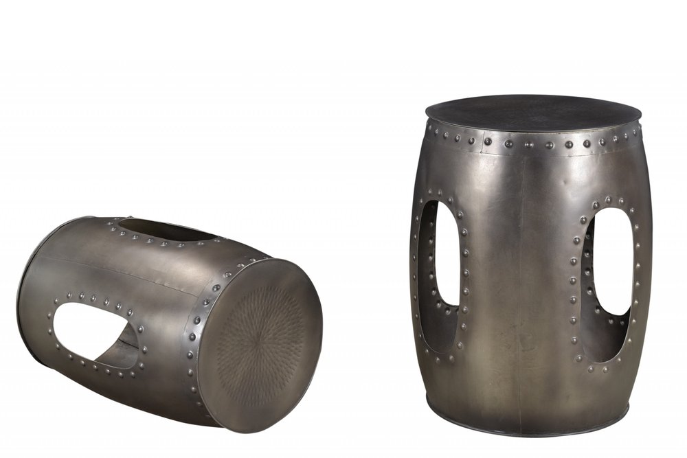Set of Two Nickel Iron Round Drum End Tables HomeRoots