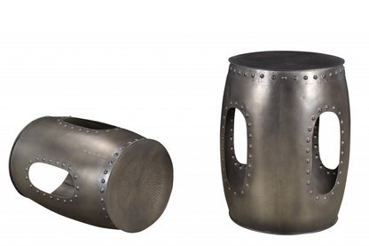 Set of Two Nickel Iron Round Drum End Tables HomeRoots