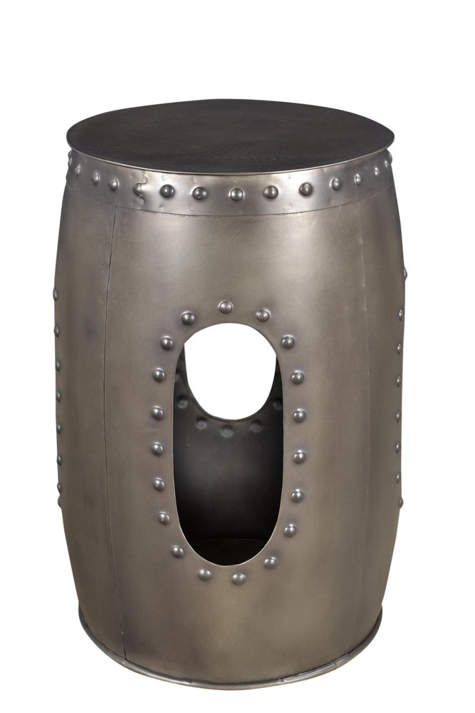 Set of Two Nickel Iron Round Drum End Tables HomeRoots