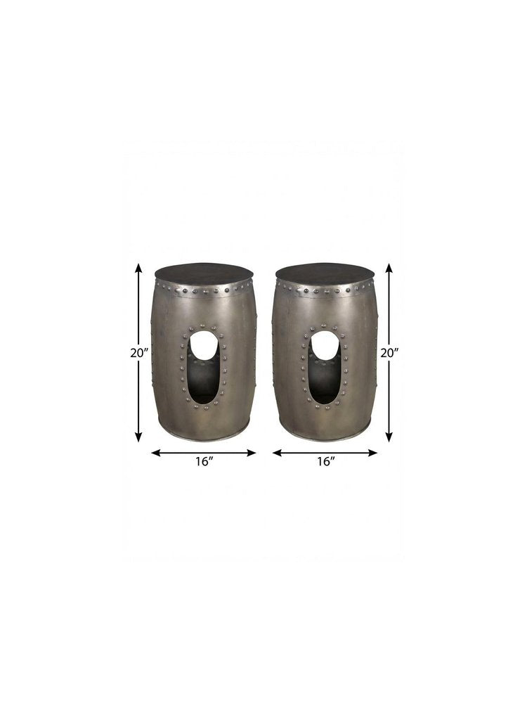 Set of Two Nickel Iron Round Drum End Tables HomeRoots