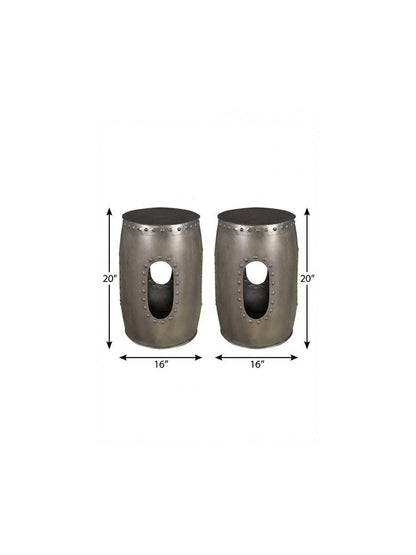 Set of Two Nickel Iron Round Drum End Tables HomeRoots