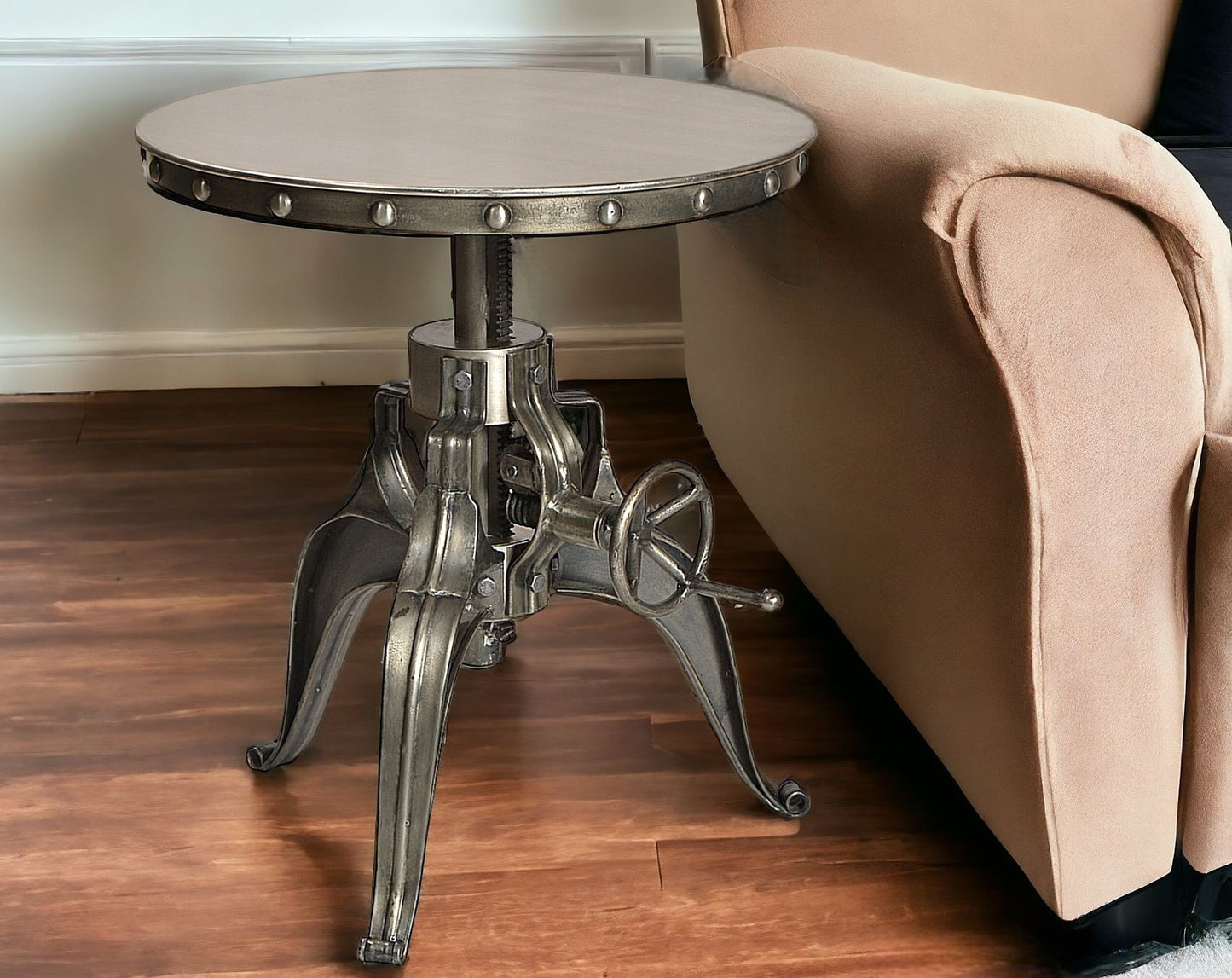 21" Silver Metal And Iron Round End Table