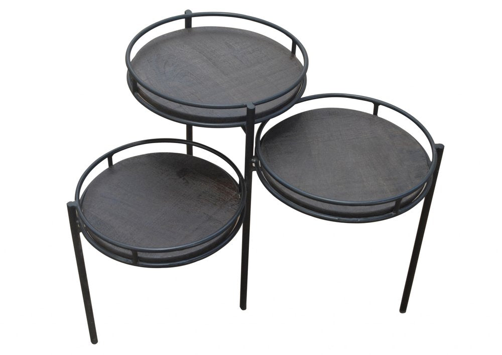 23" Black Solid Wood And Iron Round End Table — view 1