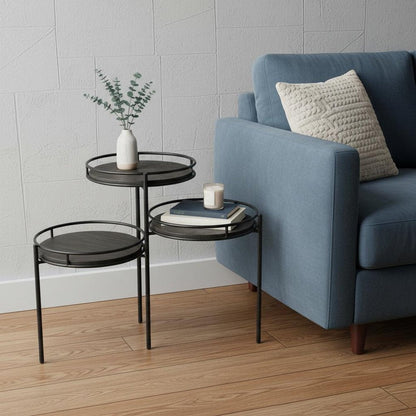 23" Black Solid Wood And Iron Round End Table HomeRoots