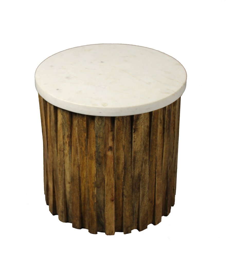 20" Brown And Ivory Marble And Solid Wood Round End Table HomeRoots