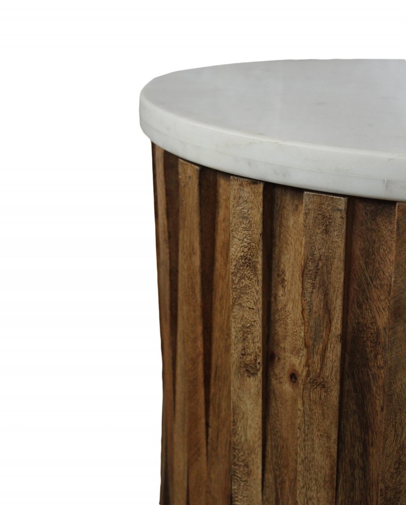 20" Brown And Ivory Marble And Solid Wood Round End Table HomeRoots