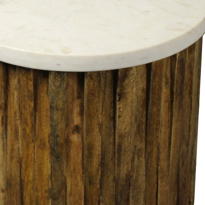 20" Brown And Ivory Marble And Solid Wood Round End Table HomeRoots