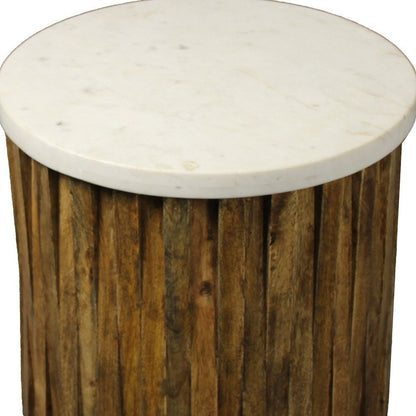 20" Brown And Ivory Marble And Solid Wood Round End Table HomeRoots