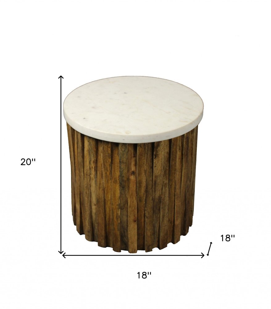 20" Brown And Ivory Marble And Solid Wood Round End Table HomeRoots