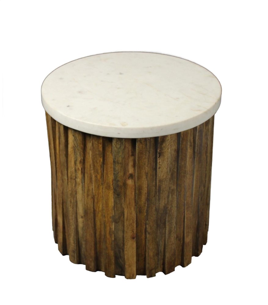 20" Brown And Ivory Marble And Solid Wood Round End Table HomeRoots