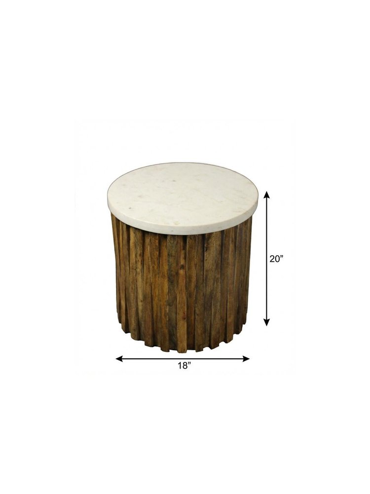 20" Brown And Ivory Marble And Solid Wood Round End Table HomeRoots