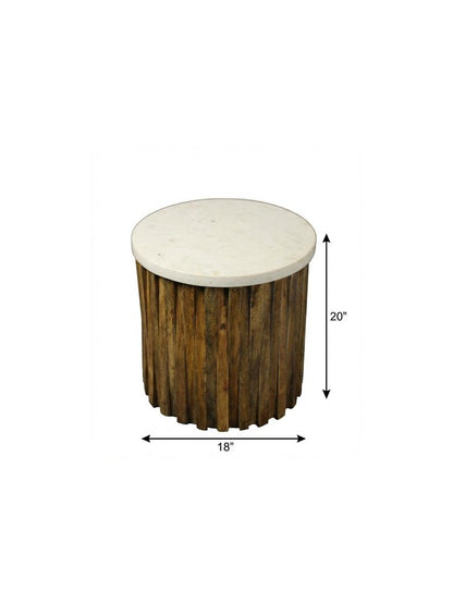 20" Brown And Ivory Marble And Solid Wood Round End Table HomeRoots