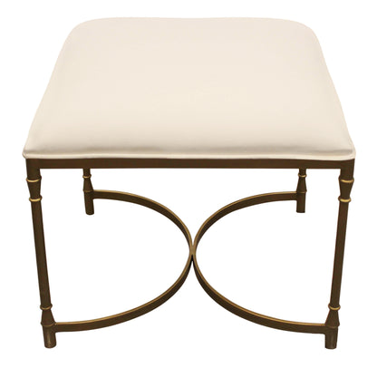 20" Ivory Canvas and Brass Ottoman