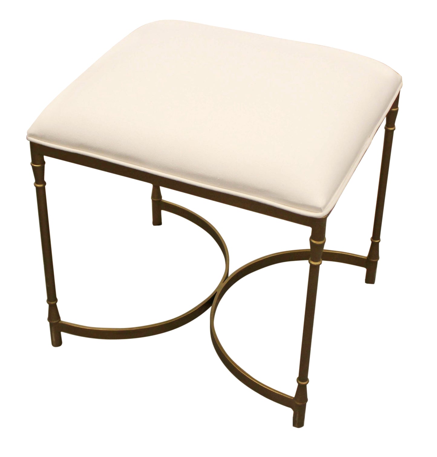 20" Ivory Canvas and Brass Ottoman