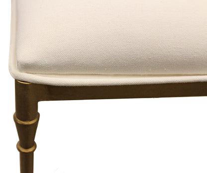 20" Ivory Canvas and Brass Ottoman