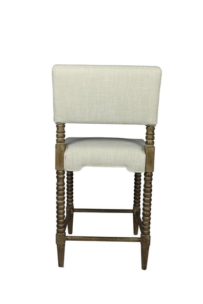 26" Off White And Brown Fabric And Linen And Wood Counter Height Bar Chair HomeRoots