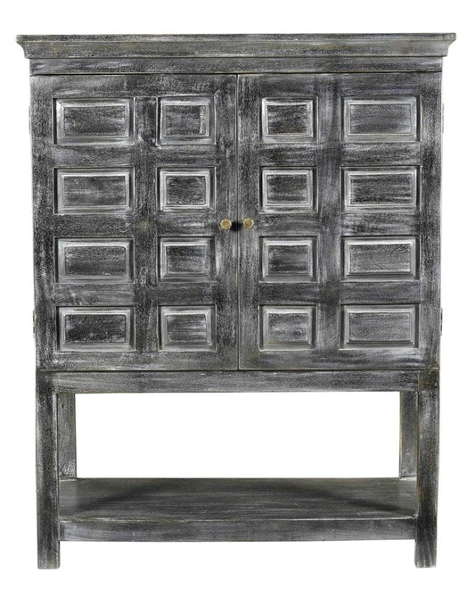 40" Distressed Wash Dark Gray Solid Wood Two Door Accent Cabinet HomeRoots