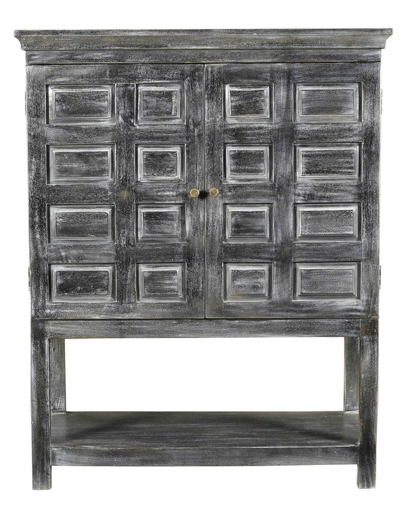 40" Distressed Wash Dark Gray Solid Wood Two Door Accent Cabinet HomeRoots