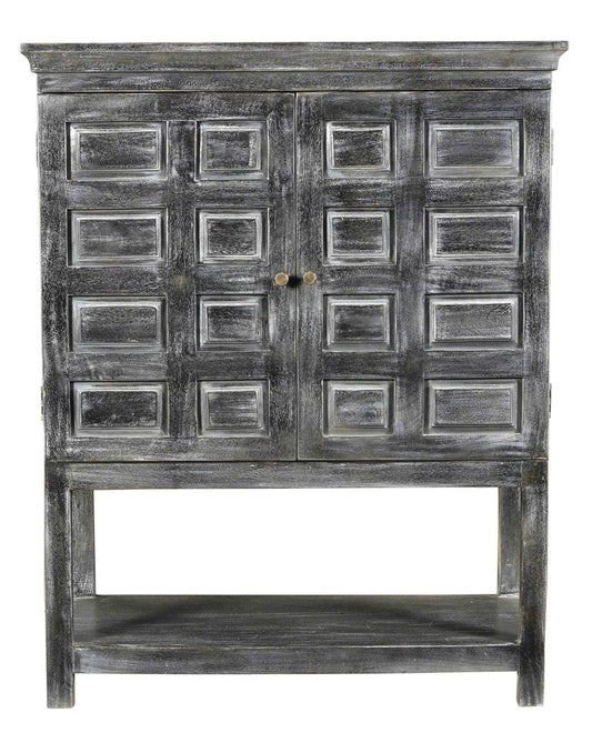 40" Distressed Wash Dark Gray Solid Wood Two Door Accent Cabinet HomeRoots