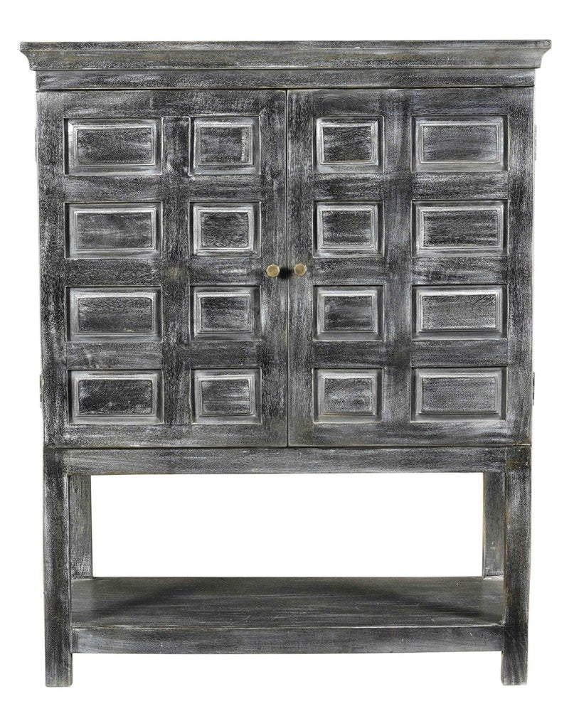 40" Distressed Wash Dark Gray Solid Wood Two Door Accent Cabinet HomeRoots