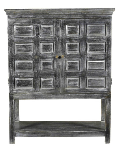 40" Distressed Wash Dark Gray Solid Wood Two Door Accent Cabinet HomeRoots