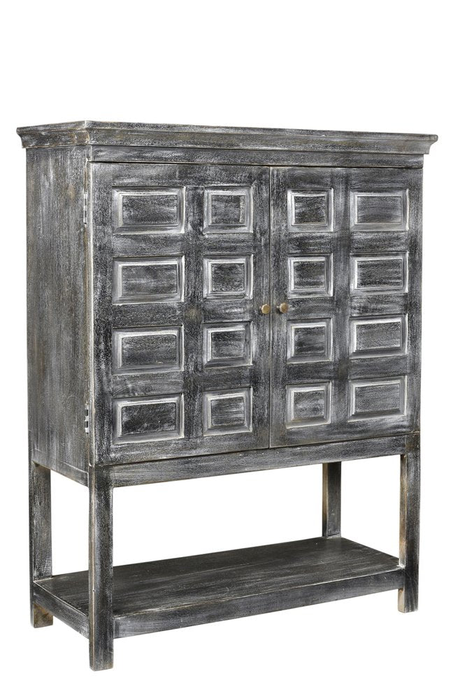40" Distressed Wash Dark Gray Solid Wood Two Door Accent Cabinet HomeRoots