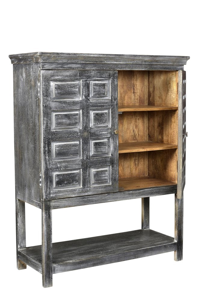 40" Distressed Wash Dark Gray Solid Wood Two Door Accent Cabinet HomeRoots