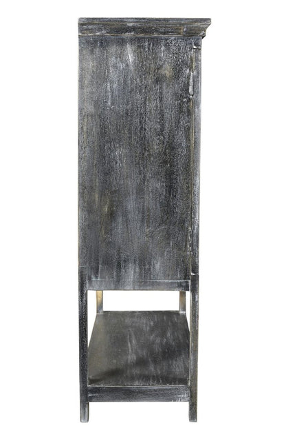 40" Distressed Wash Dark Gray Solid Wood Two Door Accent Cabinet HomeRoots
