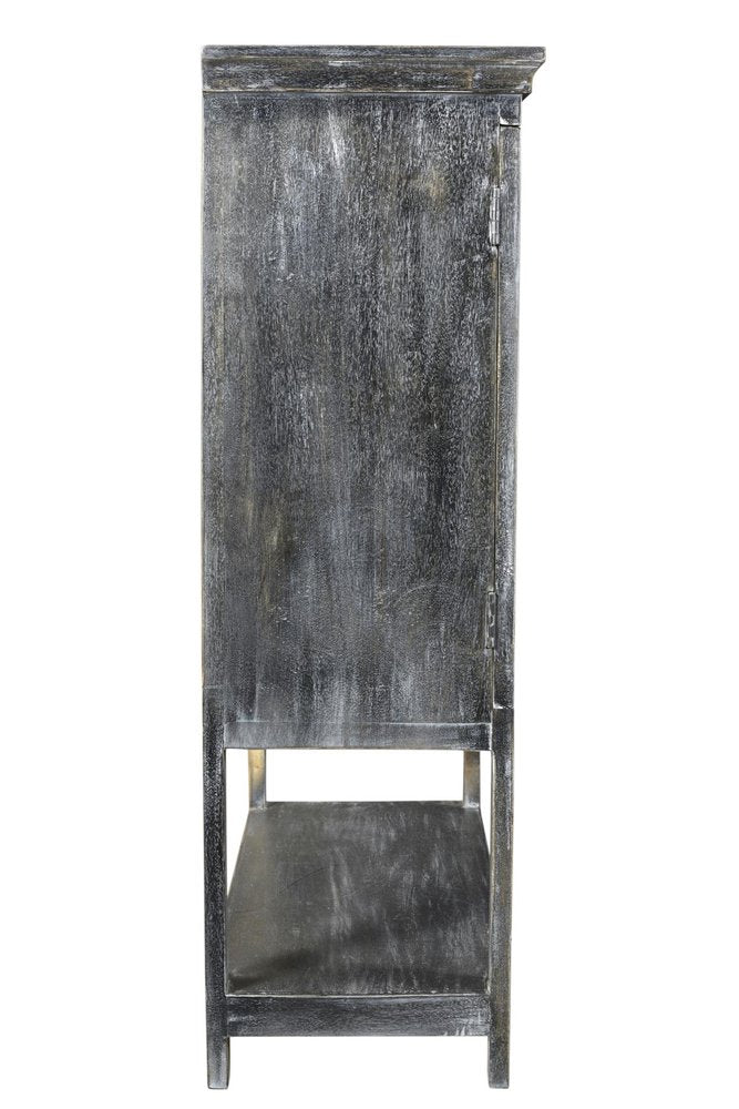 40" Distressed Wash Dark Gray Solid Wood Two Door Accent Cabinet HomeRoots