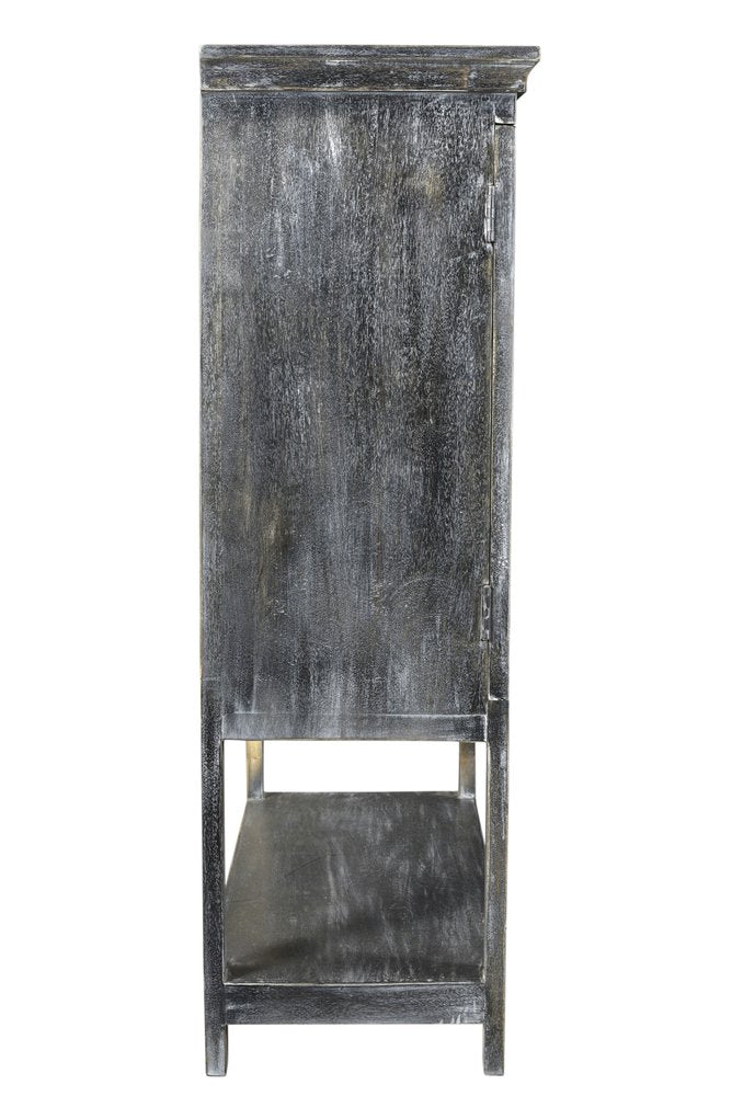 40" Distressed Wash Dark Gray Solid Wood Two Door Accent Cabinet HomeRoots