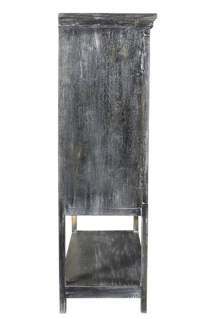 40" Distressed Wash Dark Gray Solid Wood Two Door Accent Cabinet HomeRoots