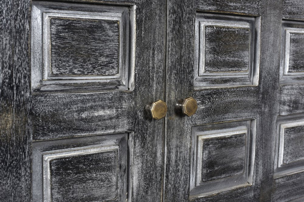 40" Distressed Wash Dark Gray Solid Wood Two Door Accent Cabinet HomeRoots