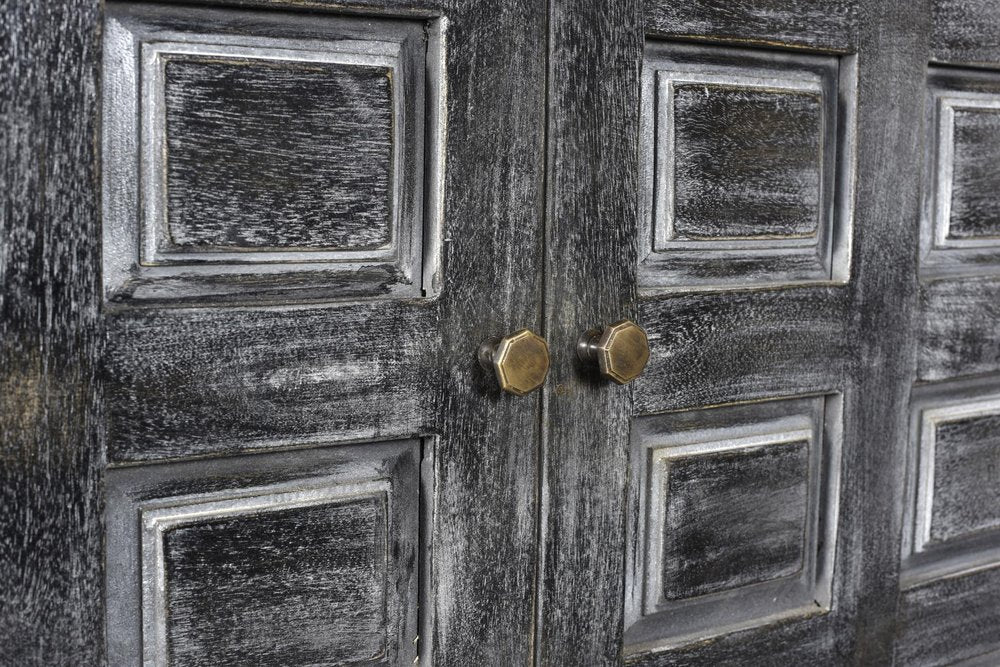 40" Distressed Wash Dark Gray Solid Wood Two Door Accent Cabinet HomeRoots