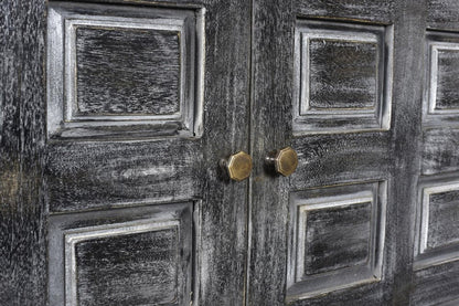 40" Distressed Wash Dark Gray Solid Wood Two Door Accent Cabinet HomeRoots